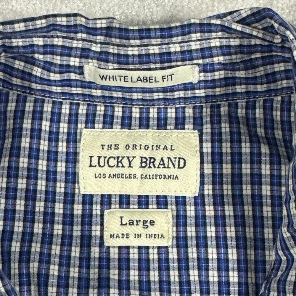 Lucky Brand Mens‎ White Label Fit Blue Gingham Button Down Shirt Large L